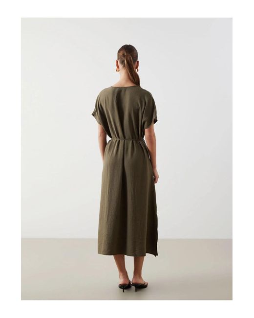 LC Waikiki Natural Klassisches Strukturiertes Kleid Mit V-Ausschnitt Für Damen