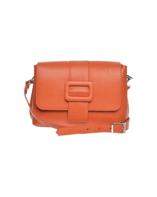 Carla Ferreri Orange Umhängetasche 100 Rindsleder Magnetverschluss Vorne Interne Reißverschlusstaschen Abmessungen: 18X23X8 Cm Sh Für Damen