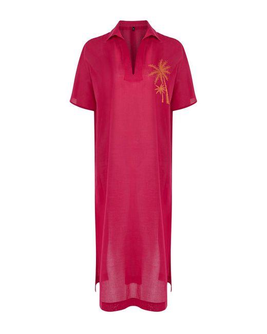 Trendyol Red Fuchsia Maxi-Strandkleid Aus 100 Baumwolle Mit Stickerei Für Damen