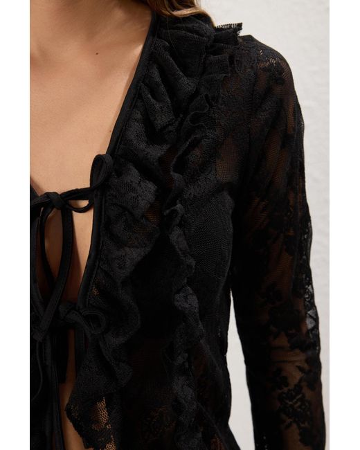 Trendyol Black Schwarze, Taillierte, Figurbetonte, Dehnbare Strickbluse Mit Raffung/Drapierung Und Bindedetail Für Damen