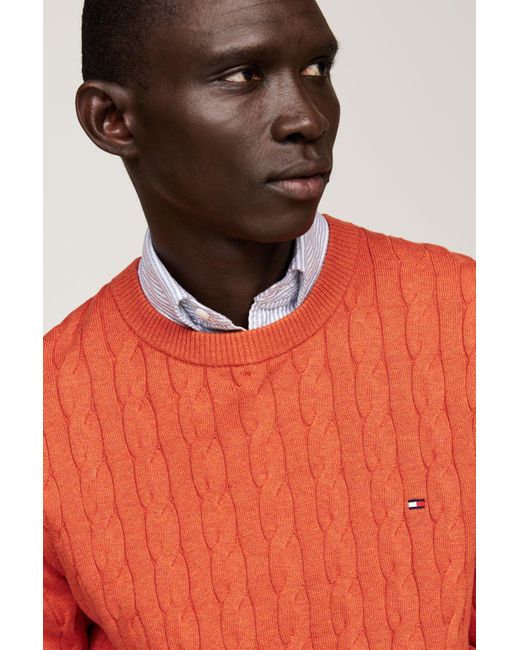Tommy Hilfiger Klassischer Algodon Cable Crew-Ausschnitt Für Herren in Orange für Herren