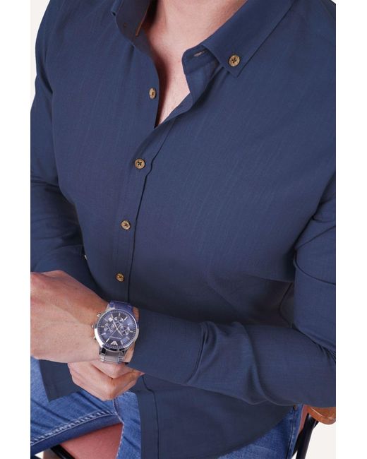 Etikmen Slimfit-hemd aus leinen mit indigo-kragen – in geschenkverpackung in Blue für Herren