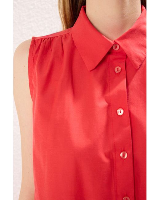 Trendyol Red Gerades, Einfarbiges Midi-Webkleid Mit Granatapfelblütenmuster Für Damen