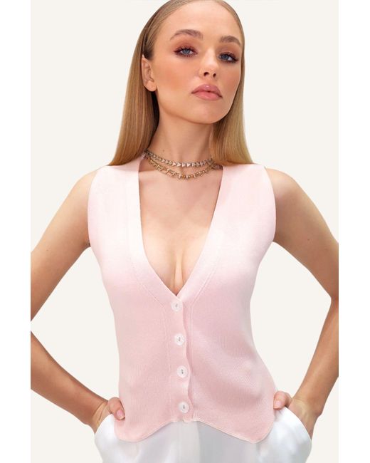 Trend Alaçatı Stili Pink Sommer-Strickweste Mit V-Ausschnitt Und Knöpfen Für Damen