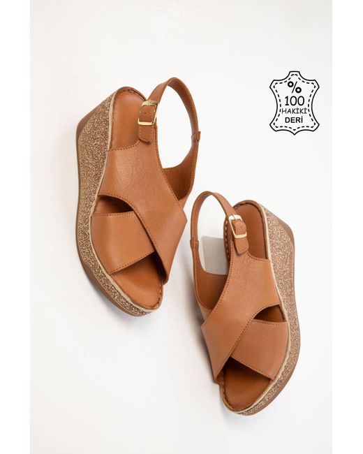 Soho Brown Hellbraune Schuhe Aus Echtem Leder Mit Keilabsatz Für Damen