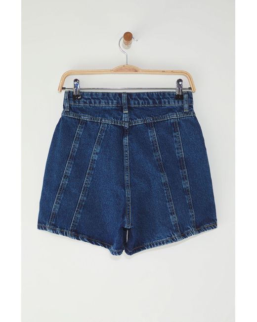 Trendyol Blue Dunkelblauer Denim-Shorts-Rock Mit Schlitz Und Hoher Taille Für Damen
