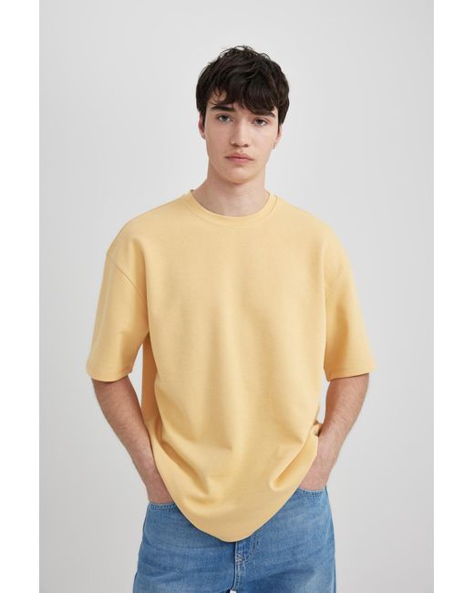Defacto Yellow Schweres, übergroßes t-shirt aus rundhalsausschnitt, kurzärmlig, x3926az24sp - xs