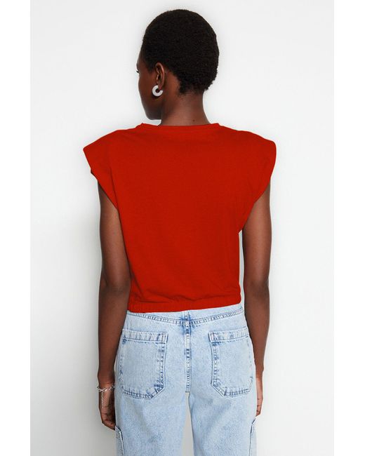 Trendyol Red Rotes Crop-T-Shirt Aus 100 Baumwolle Mit Rundhalsausschnitt – Für Damen