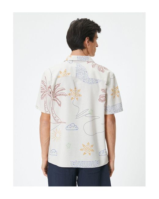 Koton Sommerhemd Mit Muster, Umlegekragen Und Taschendetail Aus Leinenmischung Für Herren in White für Herren