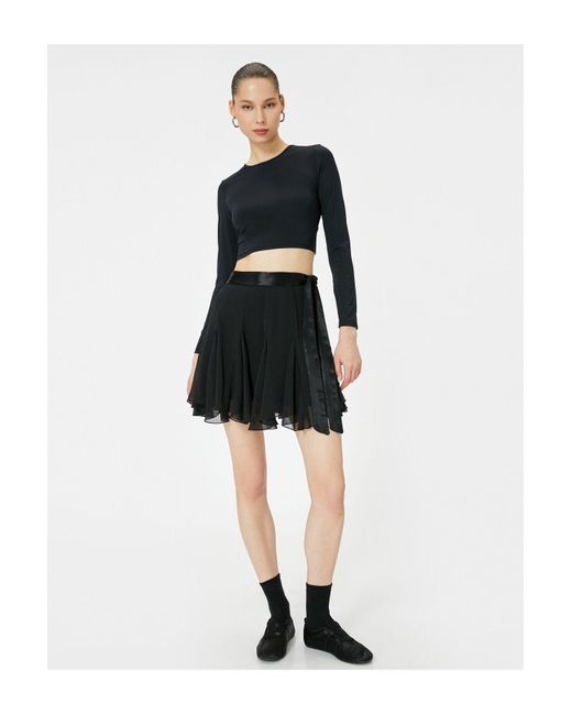 Koton Black Mini-Tüllrock Mit Gürtel – Gerüscht Und Gefüttert Für Damen