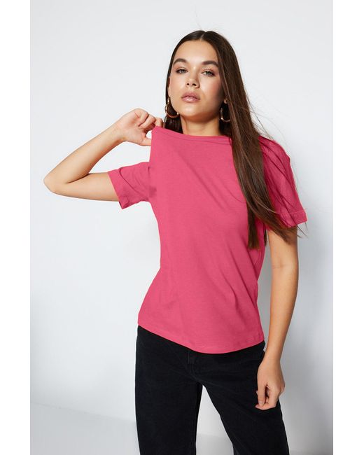 Trendyol Pink 001 Basic-Strick-T-Shirt Mit Rundhalsausschnitt Aus 100 Baumwolle Für Damen