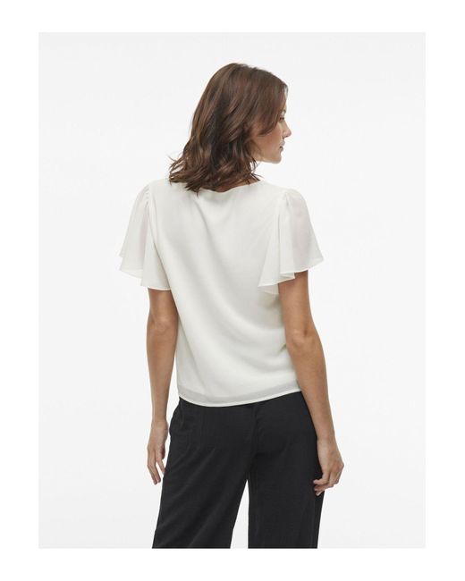 Vila White Top Mit V-Ausschnitt Kurzärmeliges Für Damen