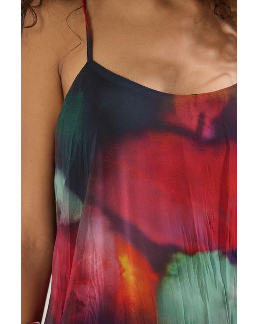 Trendyol Red Mehrfarbiges, Gerade Geschnittenes, Abstraktes, Gemustertes Midi-Kleid Mit Gewebtem Chiffonfutter Für Damen
