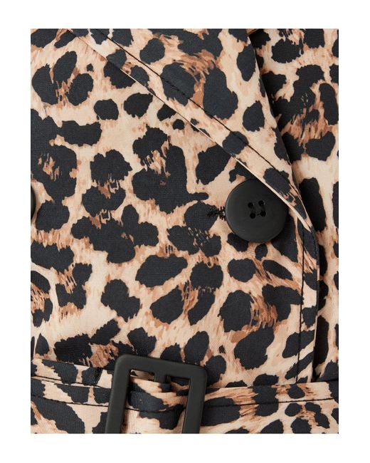 Koton Brown Zweireihiger Trenchcoat Mit Gürtel Und Leopardenmuster Für Damen
