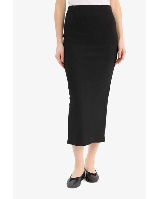 Defacto Black Hohe Taille, Geripptes Leibchen, Basic, Gerade, Maxi, Schwarzer Bleistiftrock, C4497Ax25Sp Für Damen