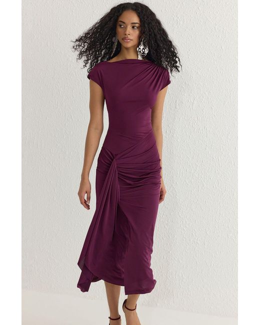 Trendyol Purple Verstellbares, Mit Schnürung Gefüttertes Strickkleid Für Damen