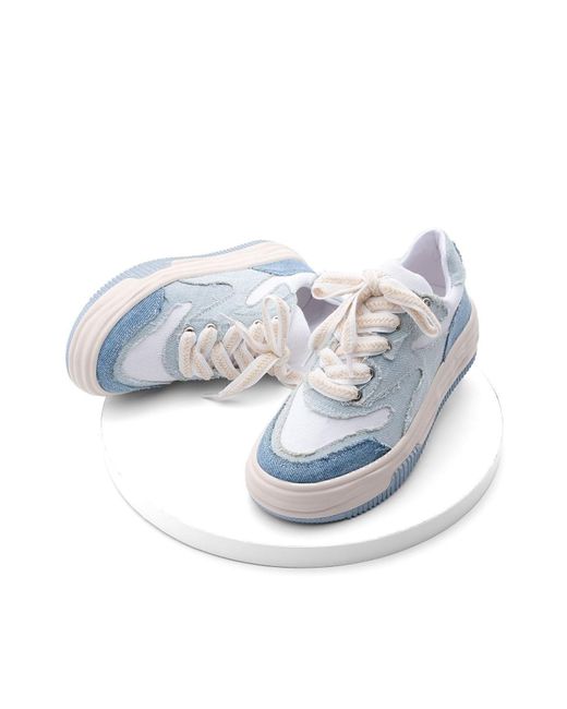 Marjin Blue Sneaker Mit Hoher Sohle, Leinenstoff, Sportschuhe Zum Schnüren, Corken Denim Für Damen