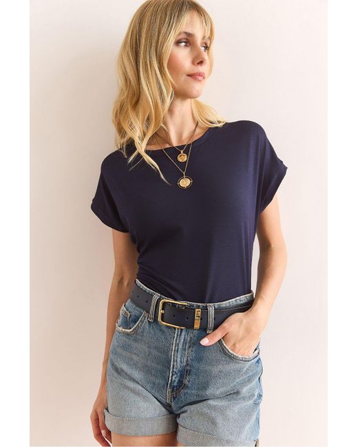 Olalook Blue Marineblaue Fledermaus-Strickbluse Aus Viskose Für Damen