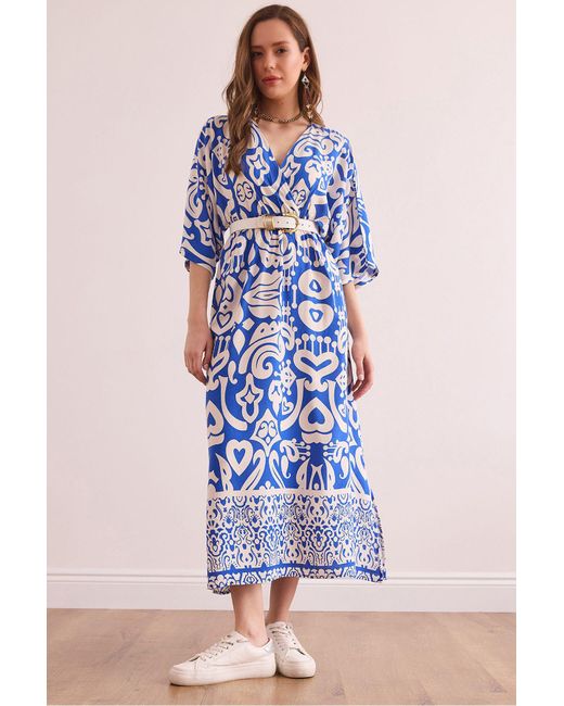 Olalook Blue Visco Mit Blauer Fledermaus-Taille, Elastisch, Elb- 19002371 Für Damen