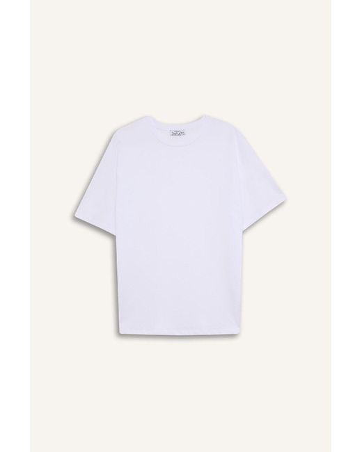 Defacto White Übergroßes, Lockeres Basic-T-Shirt Mit Rundhalsausschnitt Und Kurzen Ärmeln