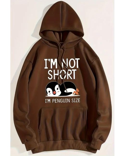 uyguntarz Brown Oversize-Sweatshirt – „I'M Not Short“ Bedruckt