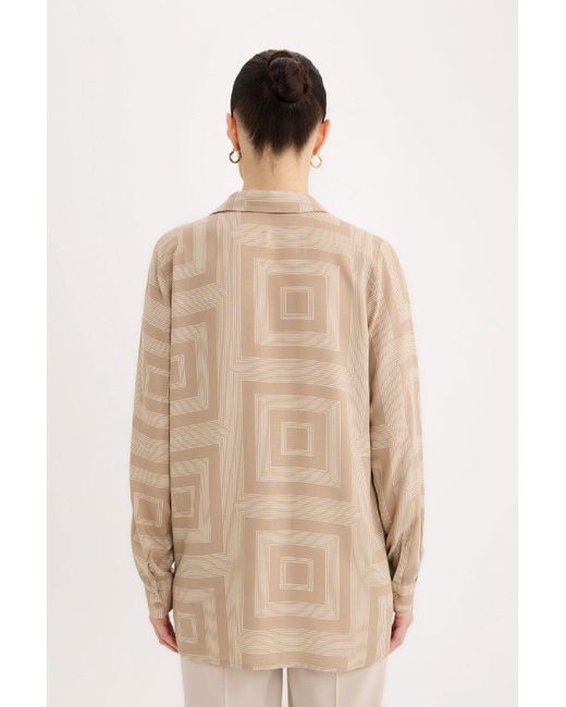 Defacto Natural Gemusterte Langarm-Shirt-Tunika Mit Lockerer Passform – Für Damen