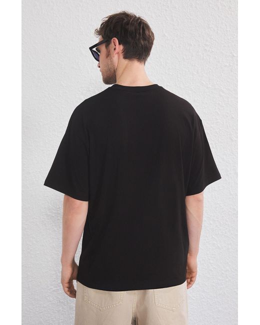 Trendyol Khaki-Schwarzes Oversize/Wide Cut 2Er-Pack T-Shirts Aus 100 Baumwolle Mit Textdruck Für Herren in Blue für Herren