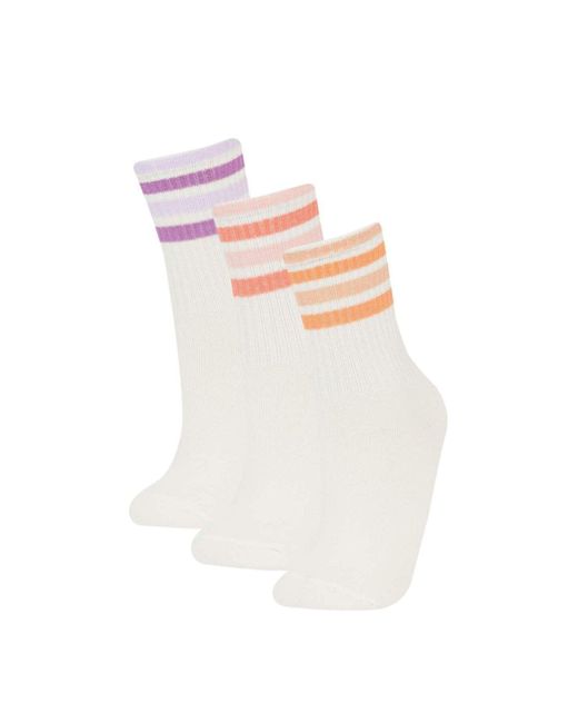 Defacto White 3-Teilige Lange Baumwollsocken Für Mädchen E6272A8Ns Für Damen