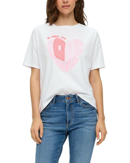 Qs By S.oliver White T-shirt mit reliefdruck, jersey, rundhalsausschnitt, casual