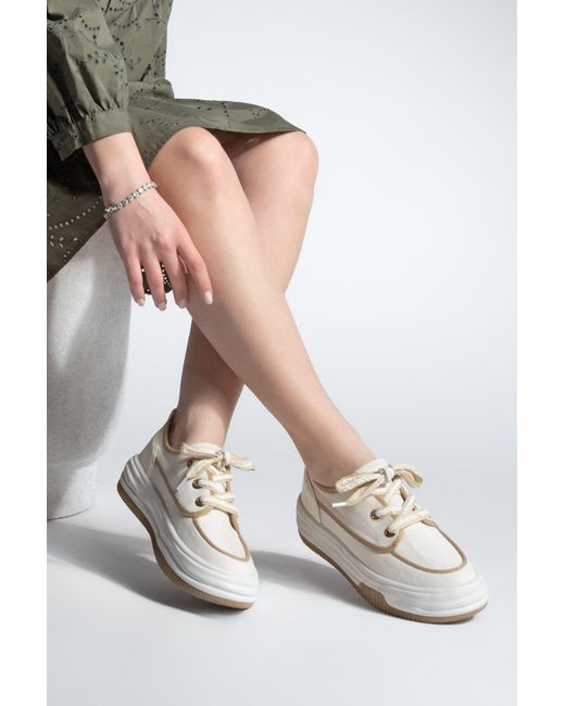 Marjin White Sneaker Unverwechselbare Leinen Sneakers Rotvi Camel Für Damen