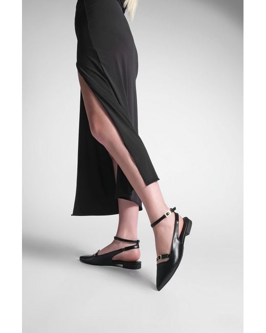 Marjin Black Ballerinas Mit Spitzer Zehenpartie Und Push-On-Rückseite, Lirve, Für Damen