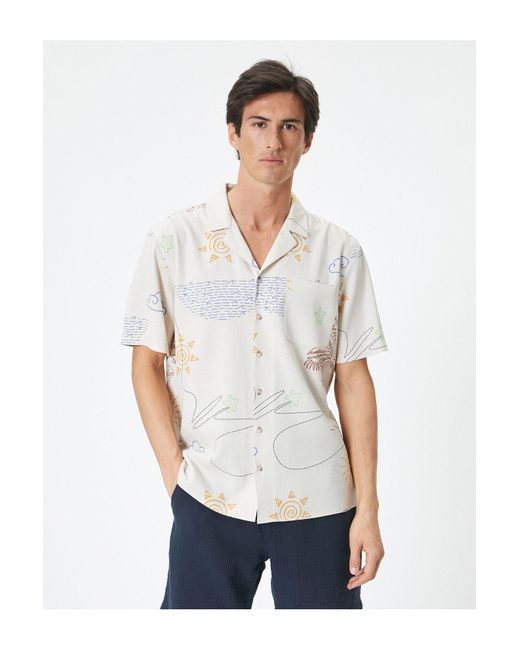 Koton Sommerhemd Mit Muster, Umlegekragen Und Taschendetail Aus Leinenmischung Für Herren in White für Herren