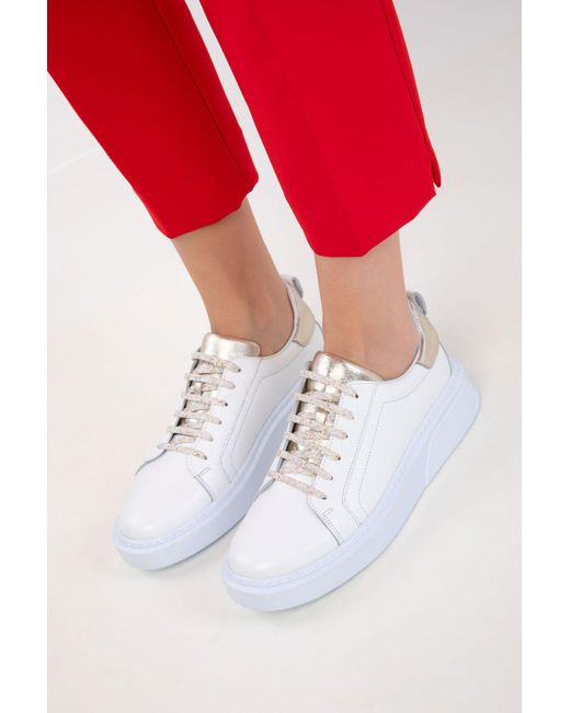 Soho Red Weißgoldener Sneaker Aus Echtem Leder Für Damen