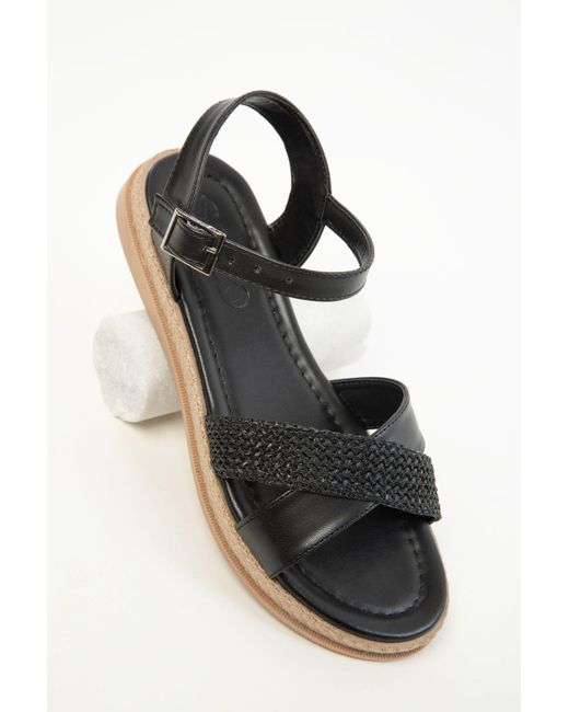 Soho Black Stroh Sandalen Für Damen