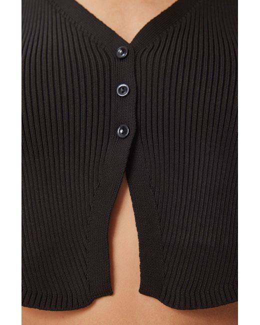 Happiness İstanbul Black Schwarze Sommer-Strickweste Mit V-Ausschnitt Für Damen