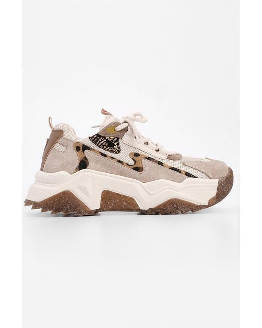 Marjin Natural Sneaker Mit Hoher Sohle Und Schnürung, Leoparden-Details, Sportschuhe Desya Für Damen