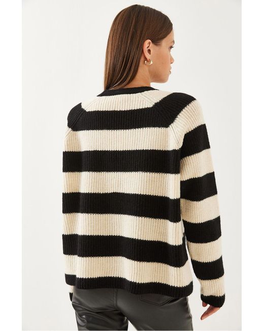 Bianco Lucci Black Gestreifter Strick-Cardigan Mit Drei Knöpfen Für Damen