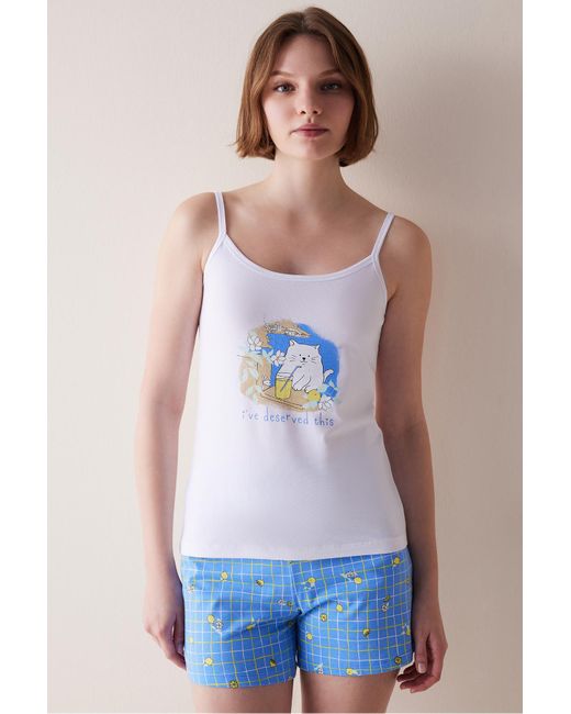 Penti Blue Frühlings-pyjama-set mit gingham-muster und en shorts