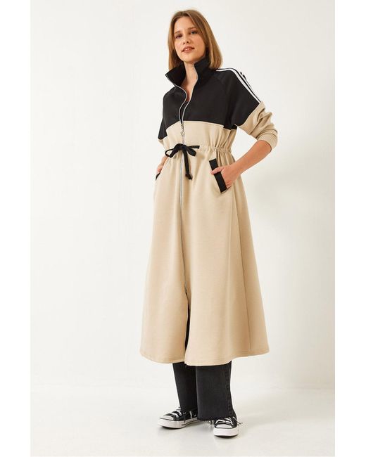 Bianco Lucci Natural Langes Kleid Mit Reißverschluss An Der Taille Für Damen