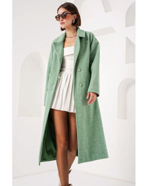 Bigdart Green Grüner, Übergroßer, Weit Geschnittener, Langer Wollmantel Mit Stempelmuster 9113 Für Damen