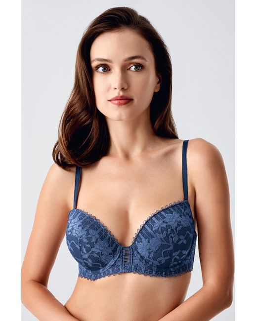 C&City Blue Anthrazitfarbener, Ungefüllter Sahra-Bh Mit Spitzendetail C18360 Für Damen