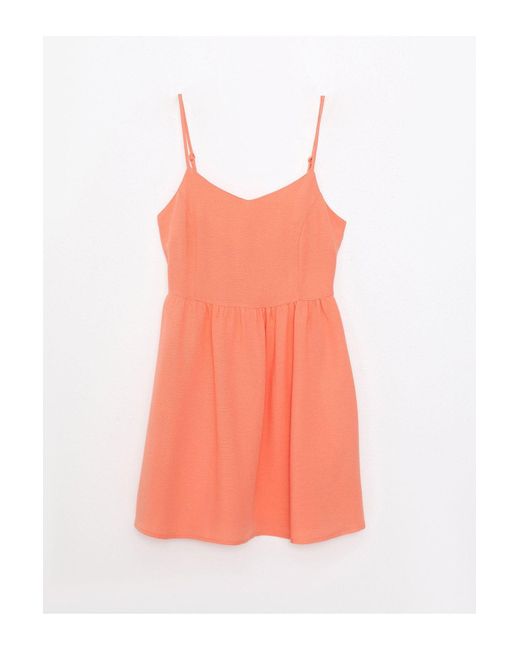 LC Waikiki Orange Kleid Mit V-Ausschnitt Und Geraden Trägern Für Damen