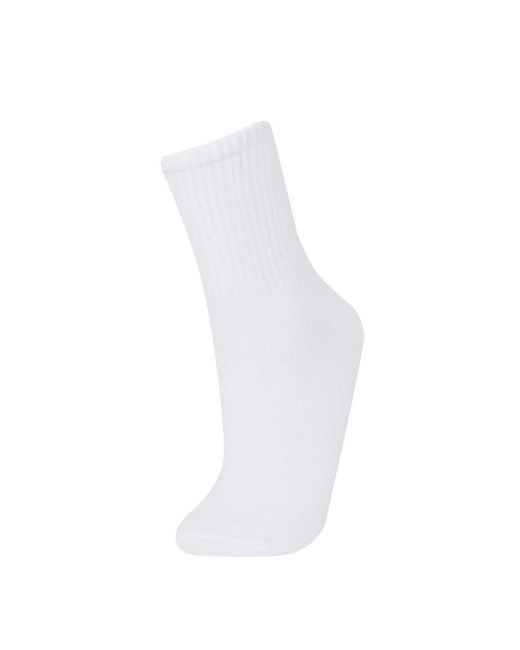 Defacto White Bequeme Elastische 3-Teilige Lange Baumwollsocken F2465Axns Für Damen