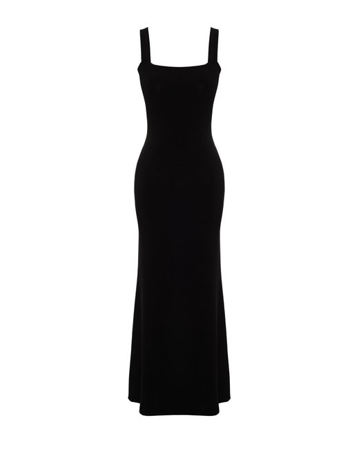 Trendyol Black Schwarzes, Figurbetontes/Figurbetontes Maxi-Bleistiftkleid Aus Flexiblem Strick Mit Dicken Trägern Für Damen