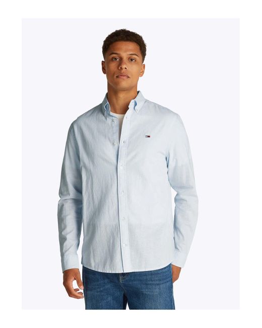 Tommy Hilfiger Tjm Reg Leinenmischung Langes Blaues Hemd Für Herren in Blue für Herren