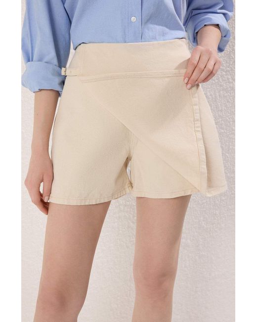 Trendyol Natural Accessoire Detaillierter Jeansshorts-Rock Mit Hoher Taille Für Damen