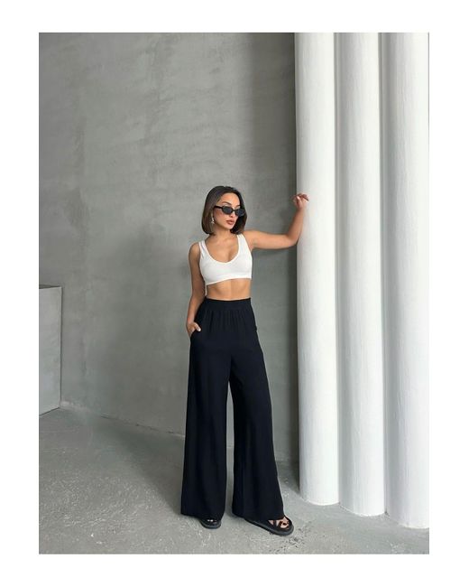 BEJNA Blue Schwarze, Locker Geschnittene Hose Aus Musselin Für Damen