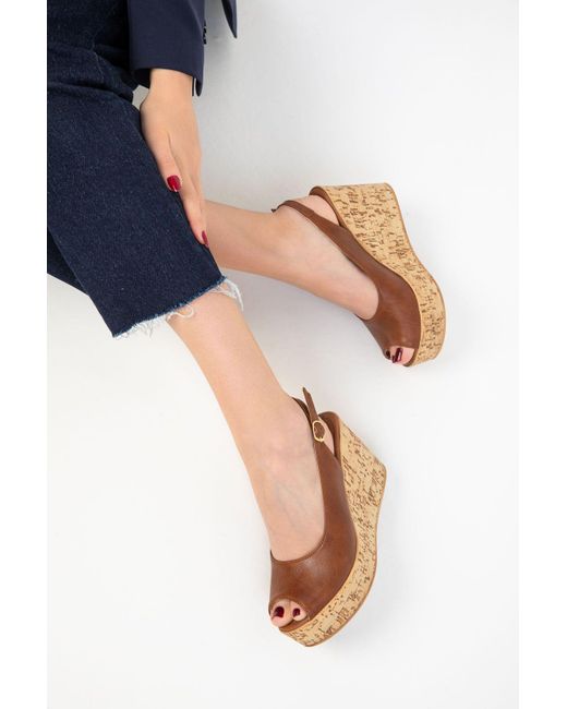 Soho Blue Hellbraune Schuhe Mit Keilabsatz Für Damen