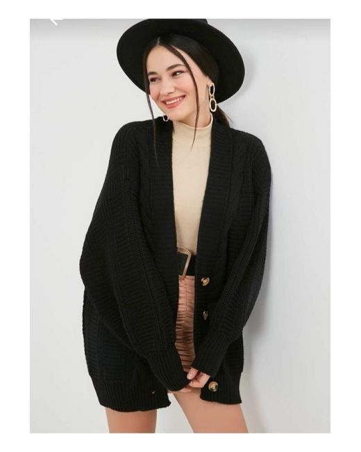 ZF BUTİK Black Gestrickter Lockerer Cardigan – Für Damen