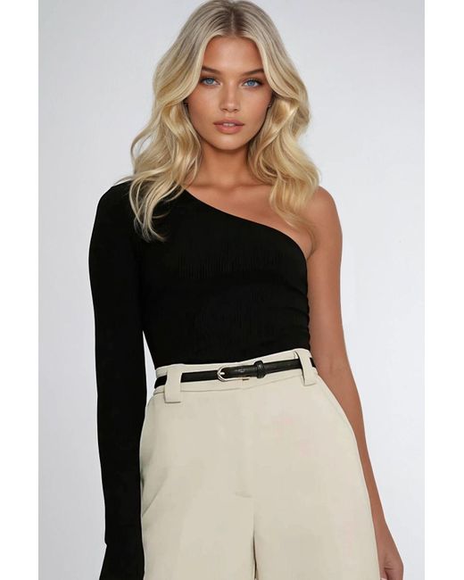 Trend Alaçatı Stili Black Schwarze One-Shoulder-Strickbluse Für Damen